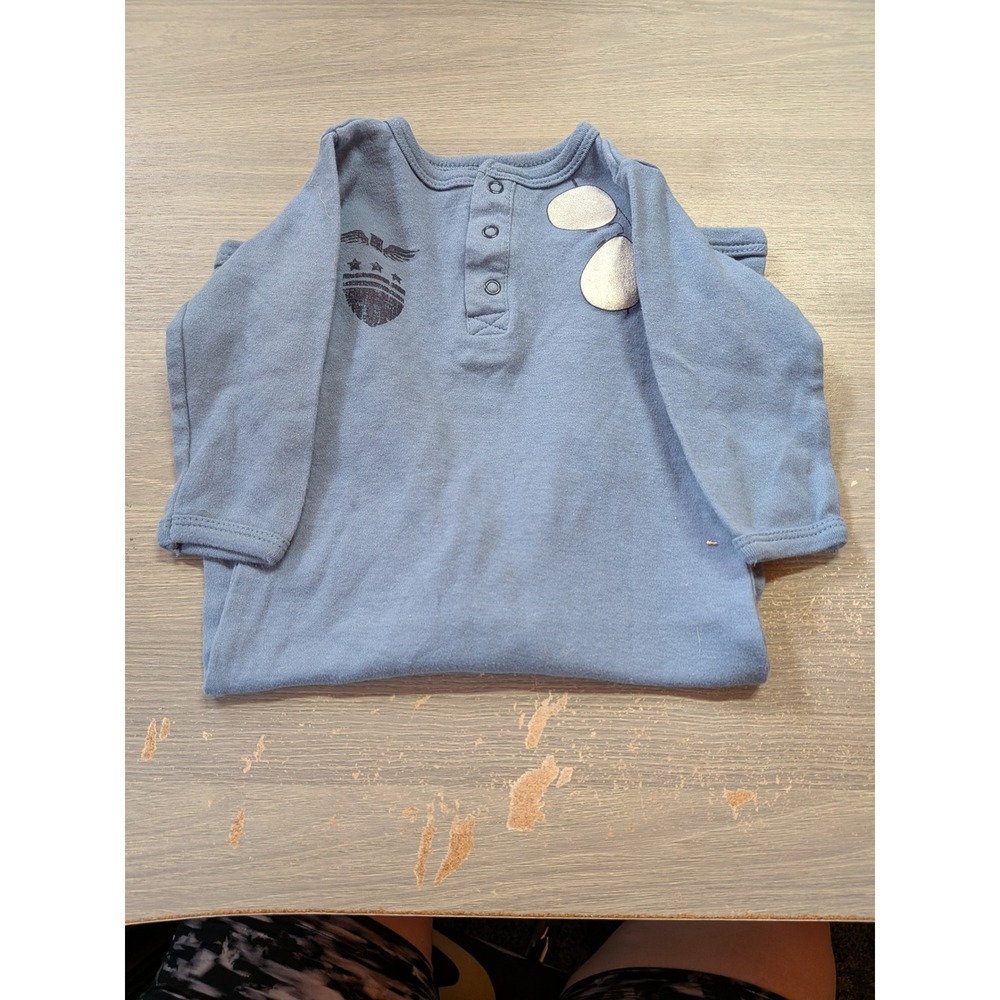 HB Baby Boy Blue Cotton Long Sleeve Henley Romper Graphic 6-9 Months
